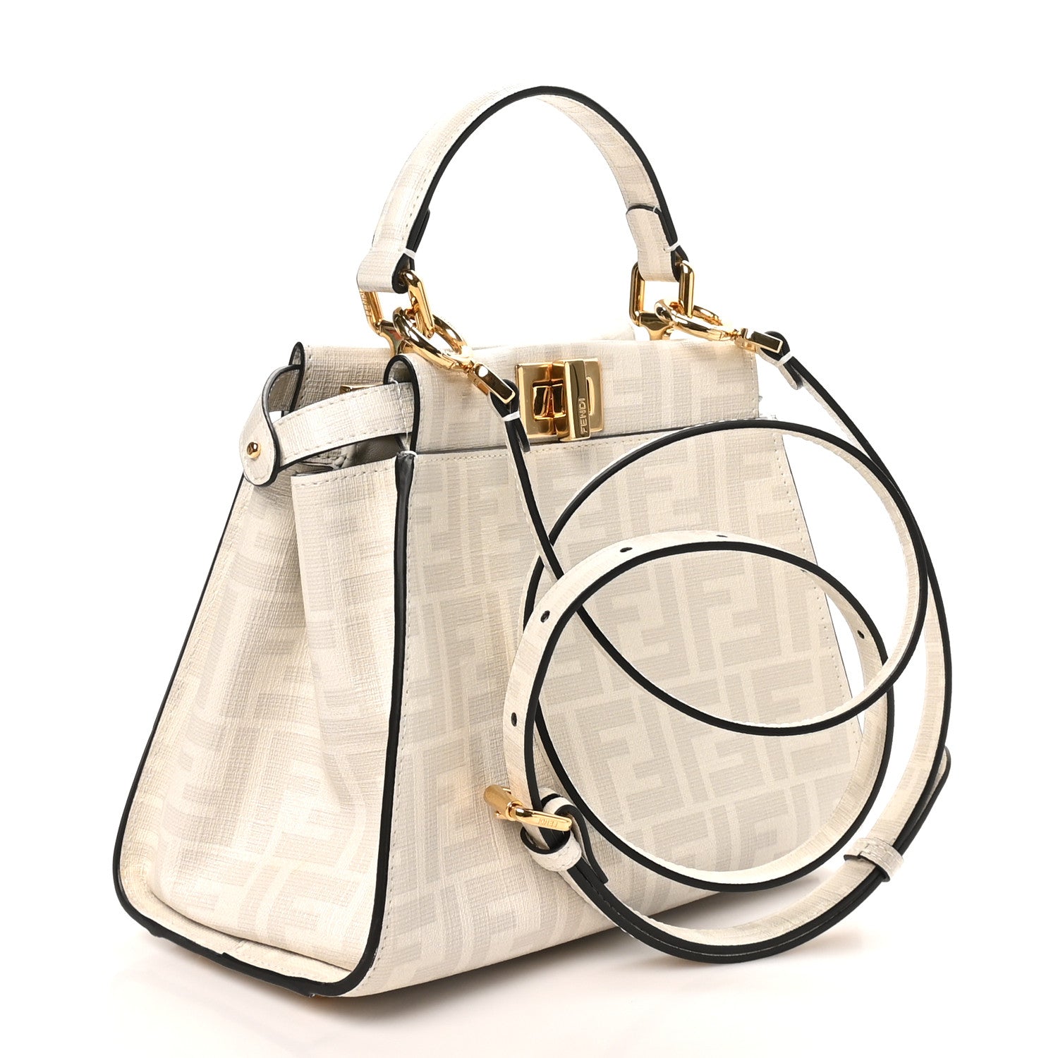 Glazed Fabric Nappa FF Disco Girls Inlay Mini Peekaboo Iconic Satchel Bianco Perla Multicolor - Image 2
