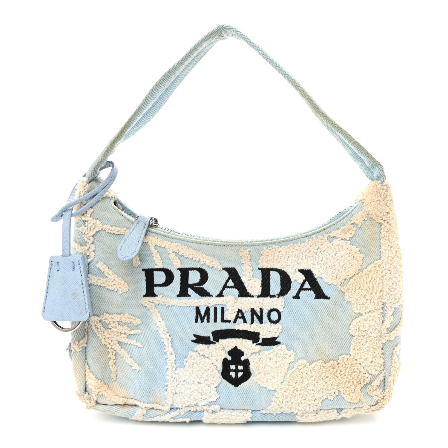 Nylon Embroidered Drill Mini Re-Edition 2000 Bag Sky Blue White