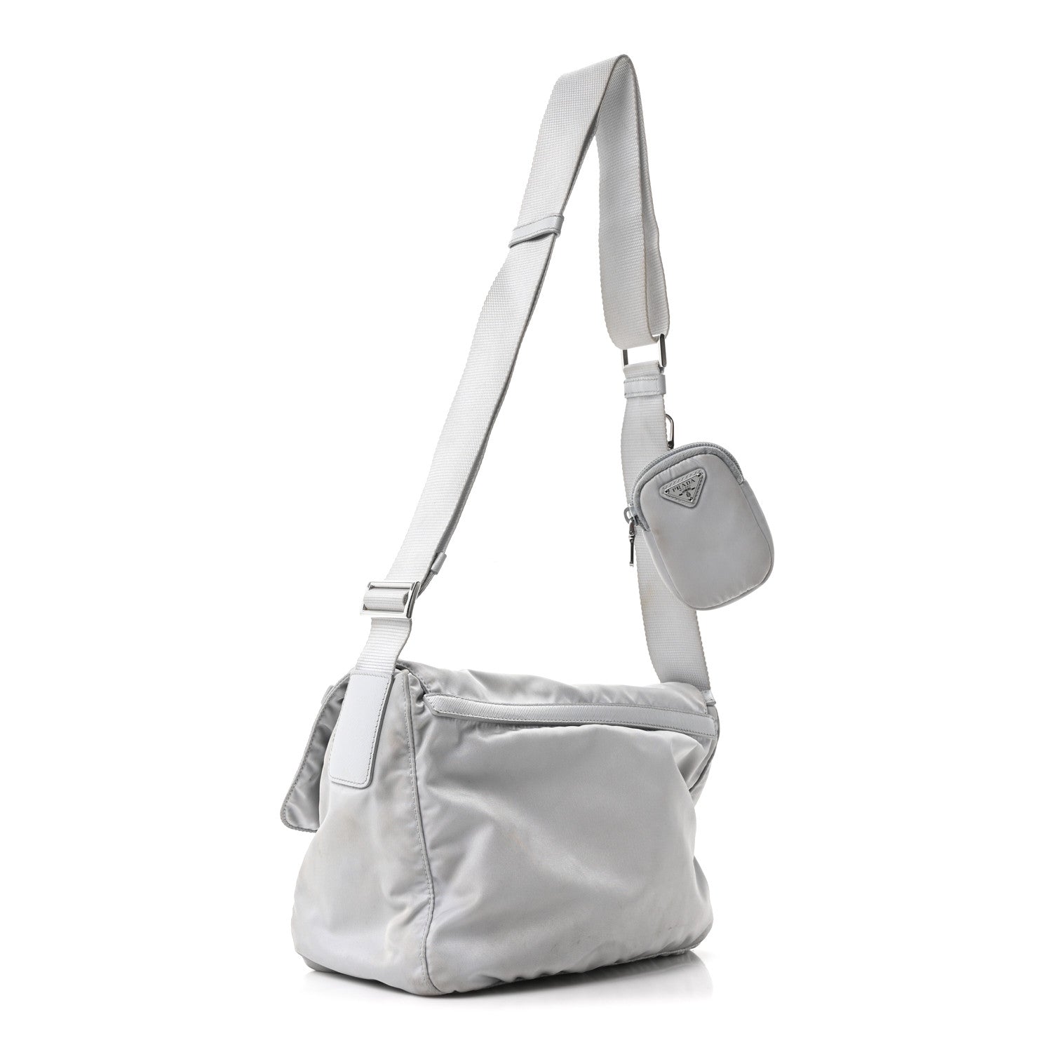 Re-Nylon Vela Saffiano Pocket Double Buckle Messenger Shoulder Bag Fiordaliso - Image 3