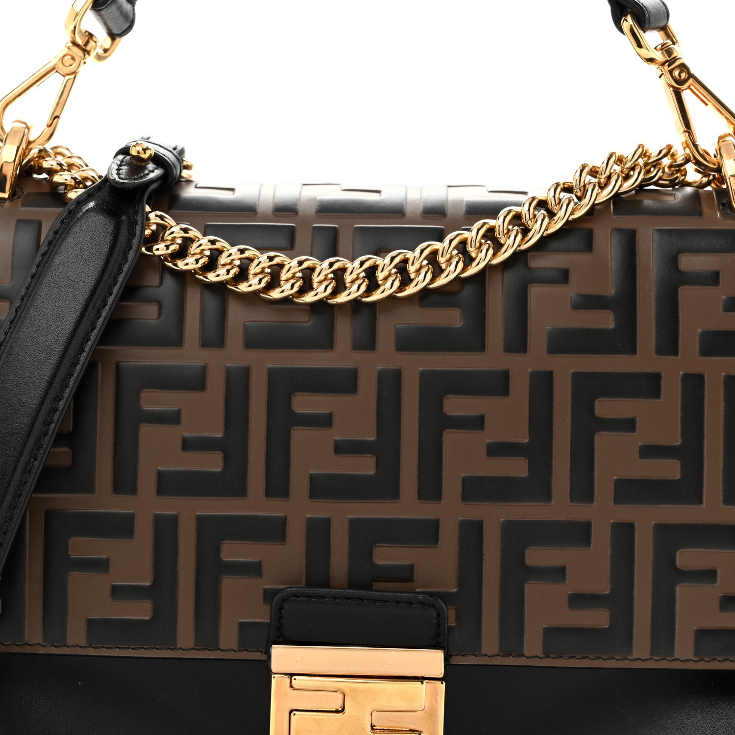 Vitello Liberty Bi-Color FF 1974 Embossed Chain Strap Kan U Shoulder Bag Black Maya - Image 8