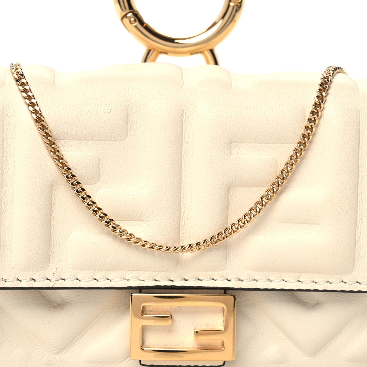 Nappa Matisse FF Embossed Nano Baguette Charm White - Image 7