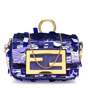 Sequin Paillettes Shiny Nappa Sex and the City Nano Maxi Buckle Baguette Charm Viola Purple