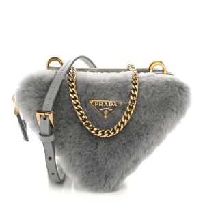 Montone Shearling Saffiano Triangle Mini Pouch Fiordaliso
