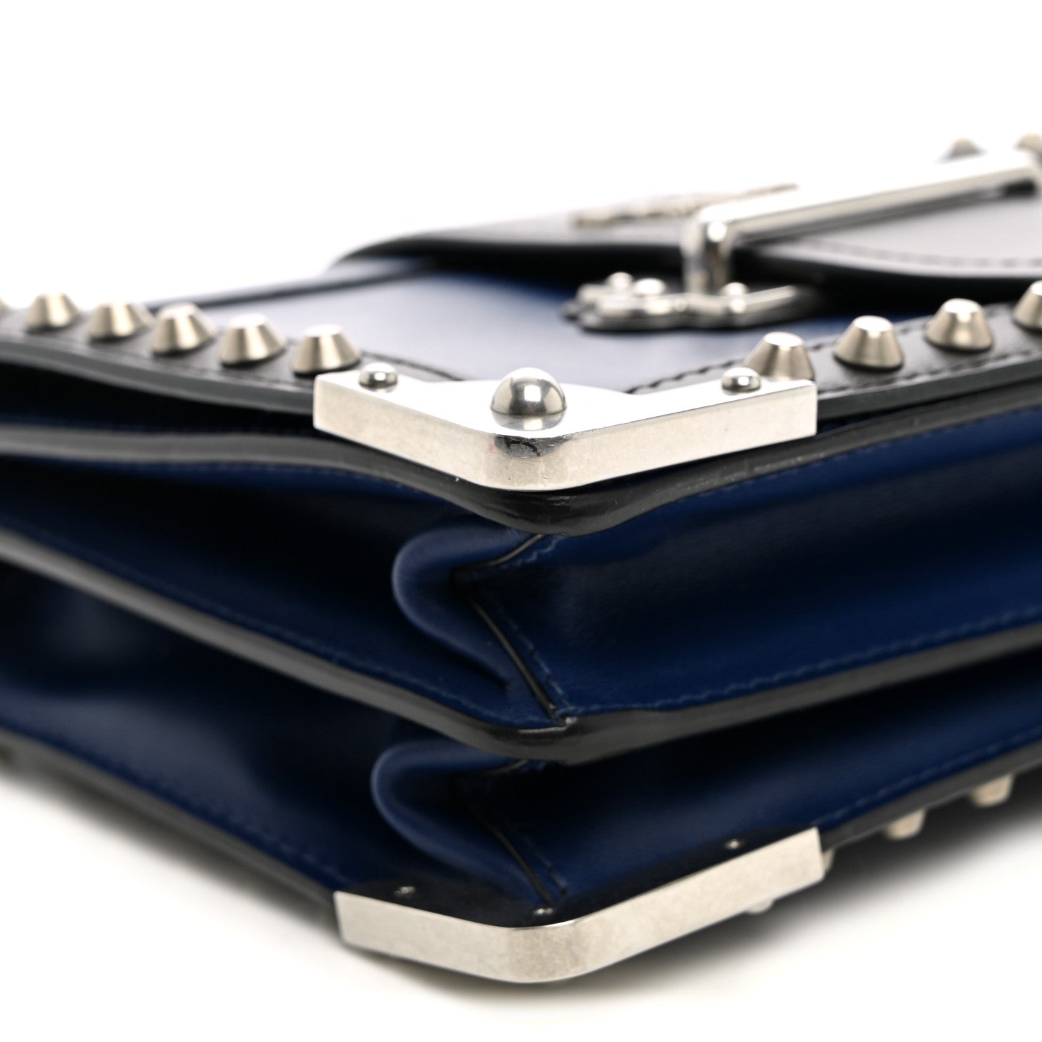 City Calf Saffiano Studded Cahier Bag Blue Black - Image 8