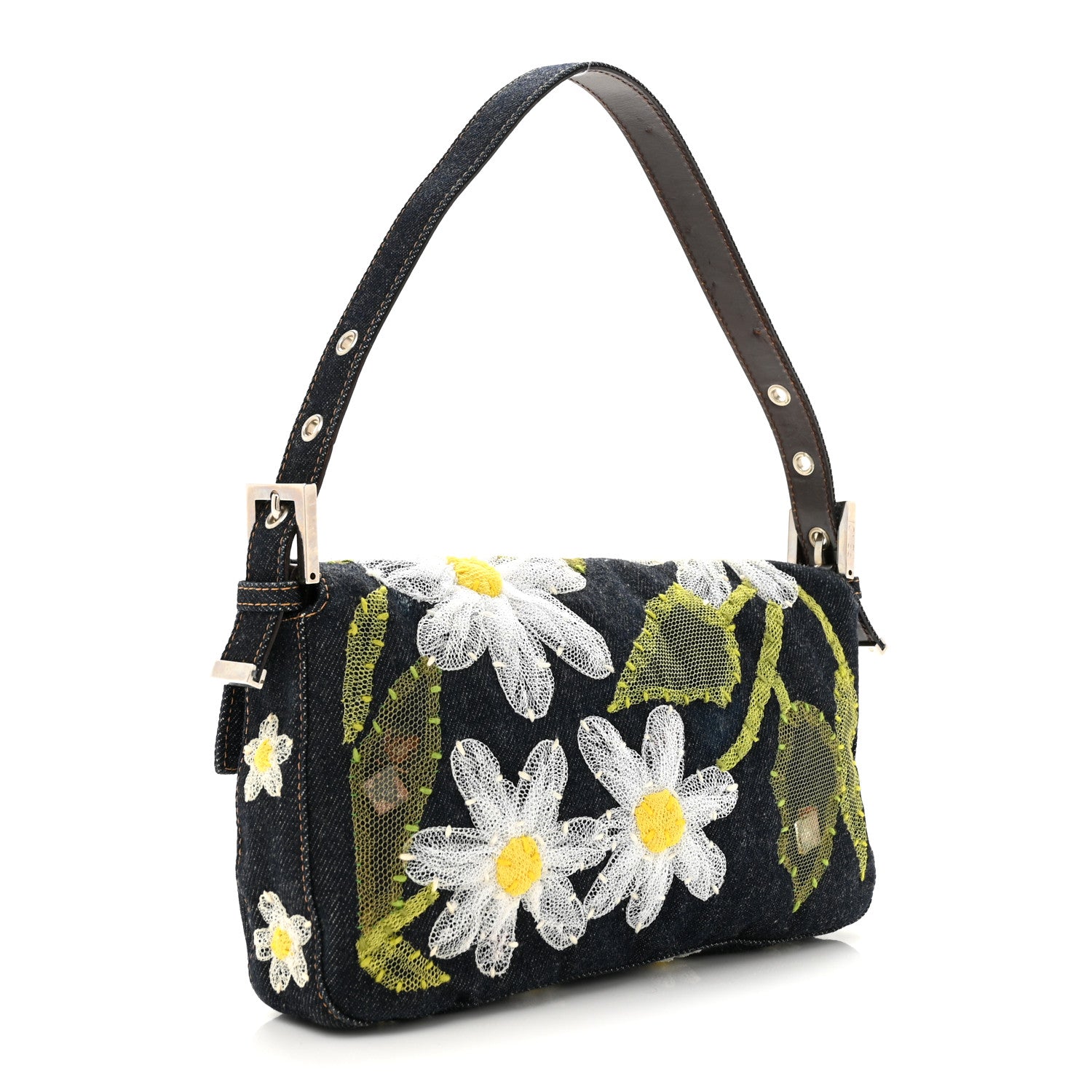 Denim Flower Applique Baguette Blue - Image 3