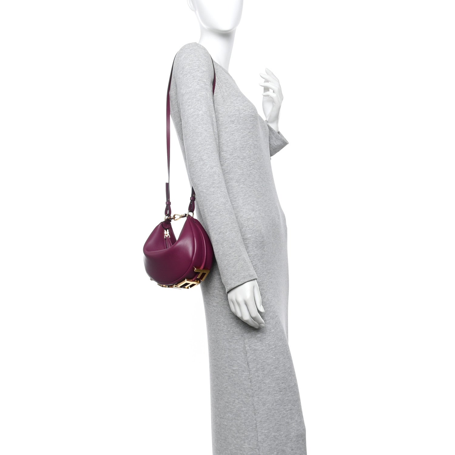 Vitello Grace Matte Mini Fendigraphy Hobo Bag Rosso Roma - Image 2