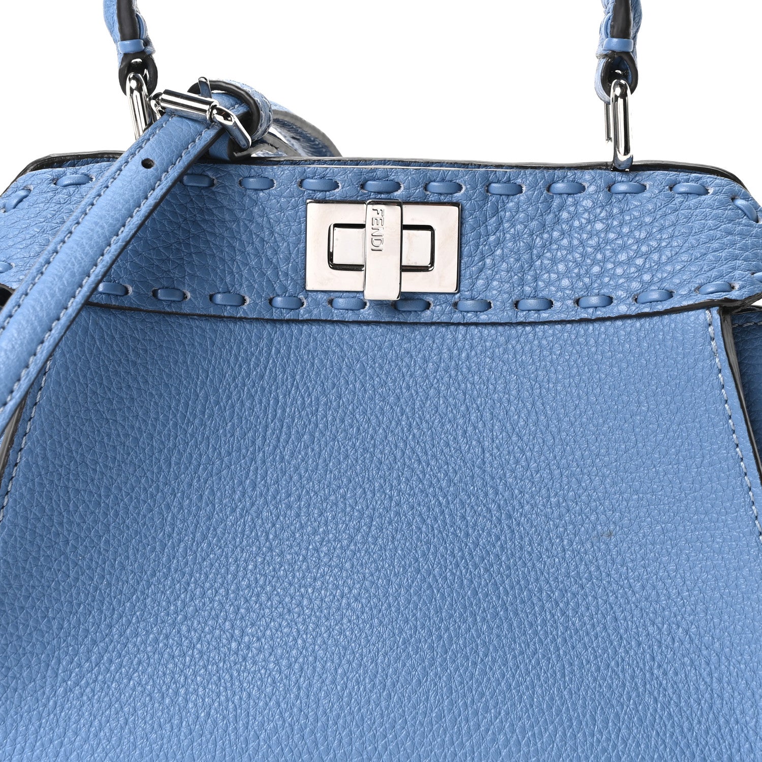 Cuoio Romano Selleria Macro Stitchings Mini Peekaboo Iconic Satchel Argento Blue - Image 7