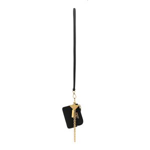 Saffiano Triangle Logo Card Holder With Strap Black