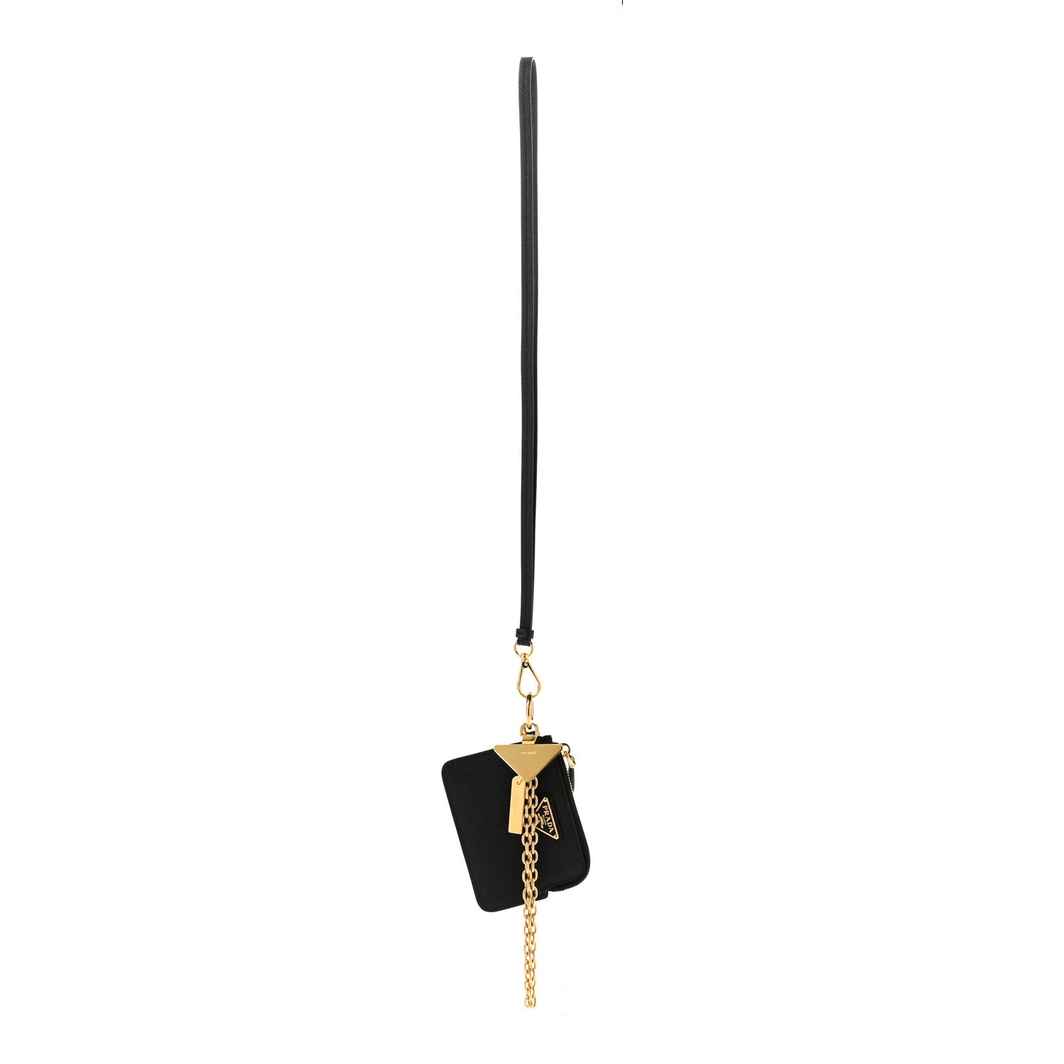Saffiano Triangle Logo Card Holder With Strap Black