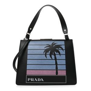 City Calfskin Palm Tree Print Light Frame Bag Black Mare