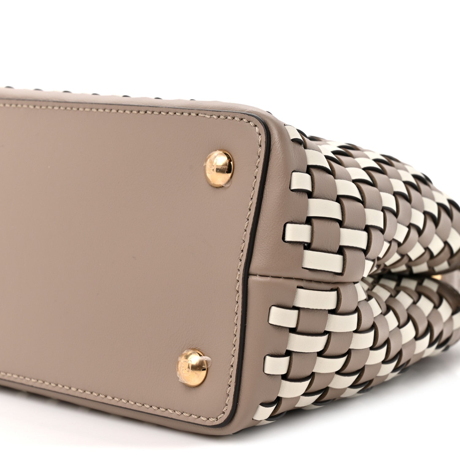 Calfskin Woven Mini Peekaboo Iconic Satchel Tortora White Ice - Image 10