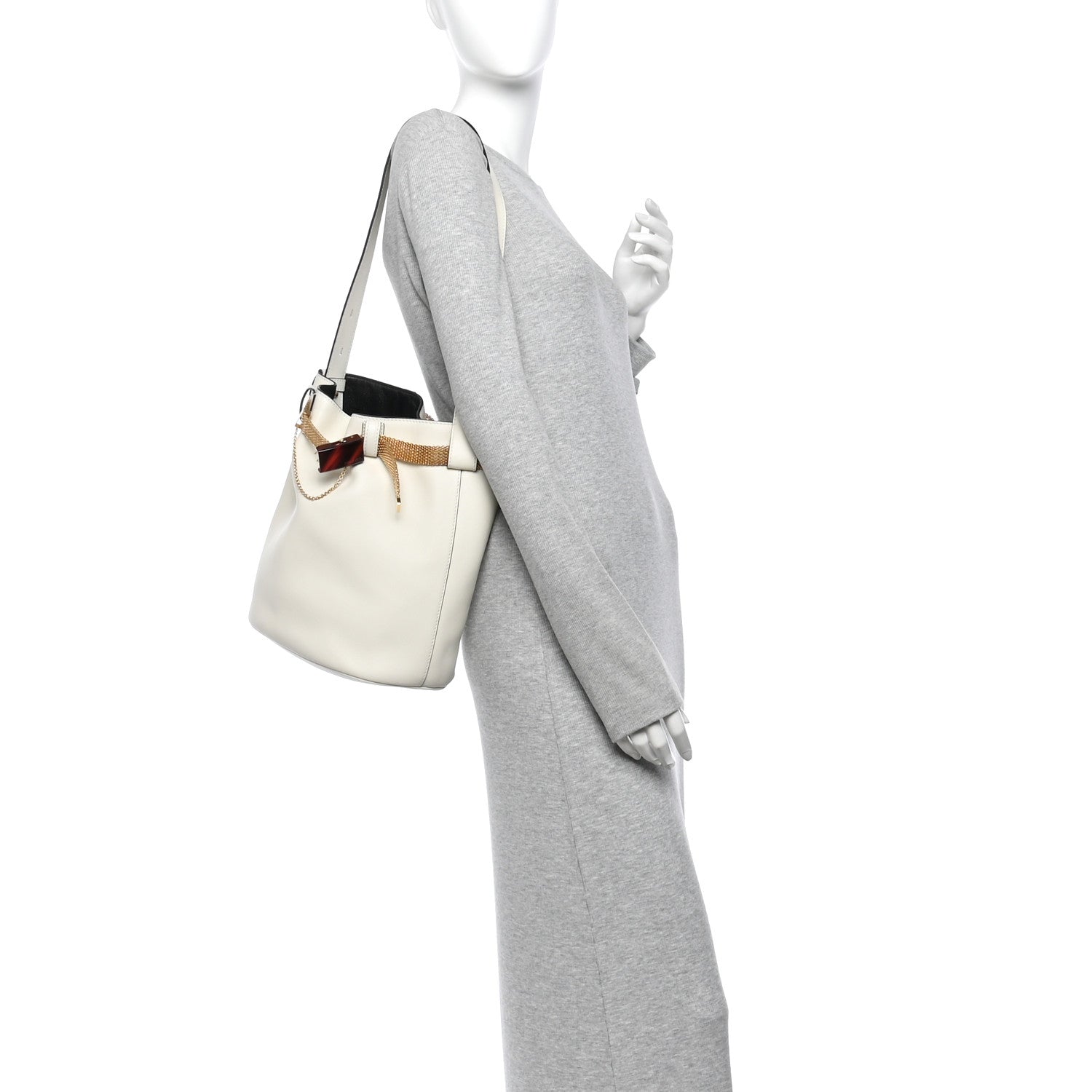 Calfskin Buckle Bag With Jeweled Belt White Black - Image 2