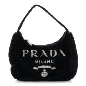 Terry Cloth Mini Re-Edition 2000 Bag Black White