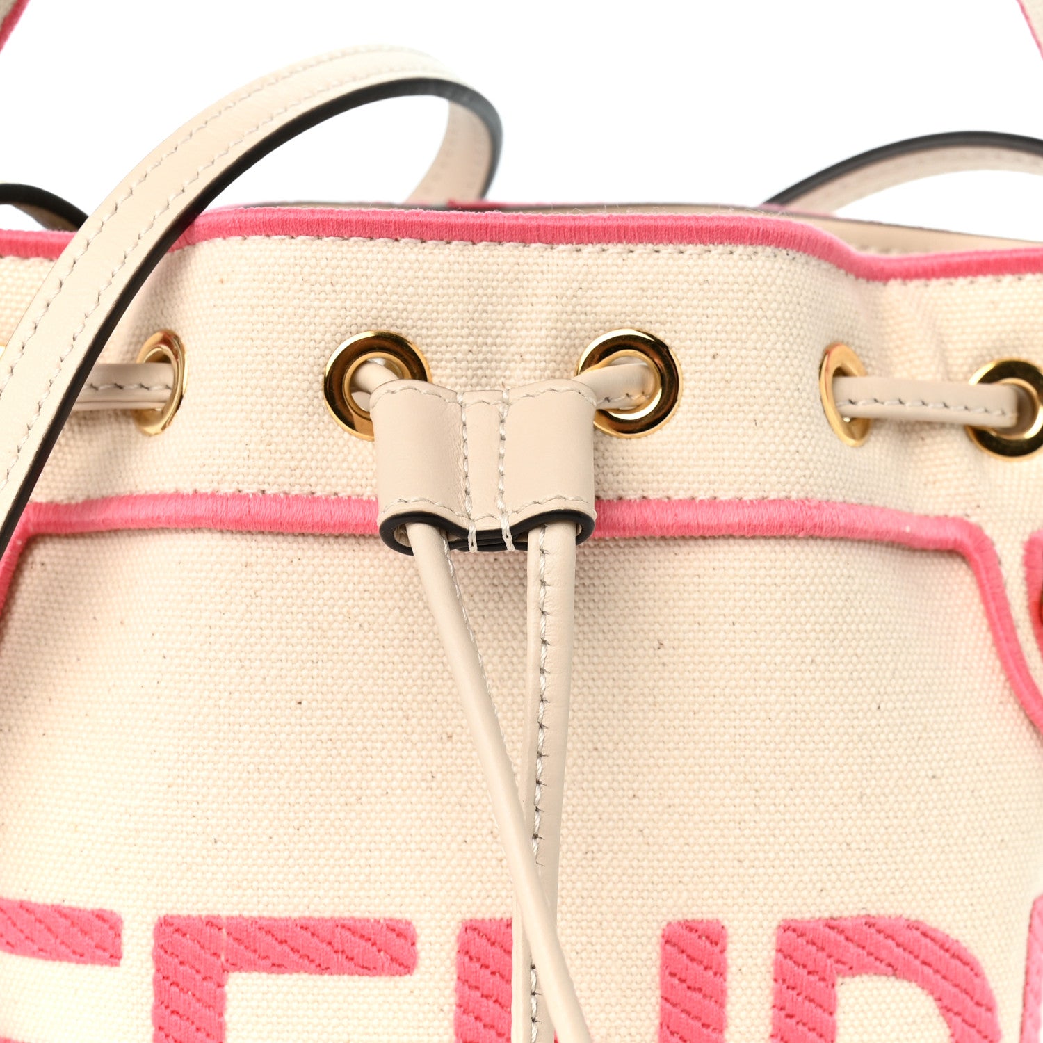Canvas Vitello Grace F is Fendi Logo Embroidered Mini Mon Tresor Bucket Bag Grezzo Pink - Image 8
