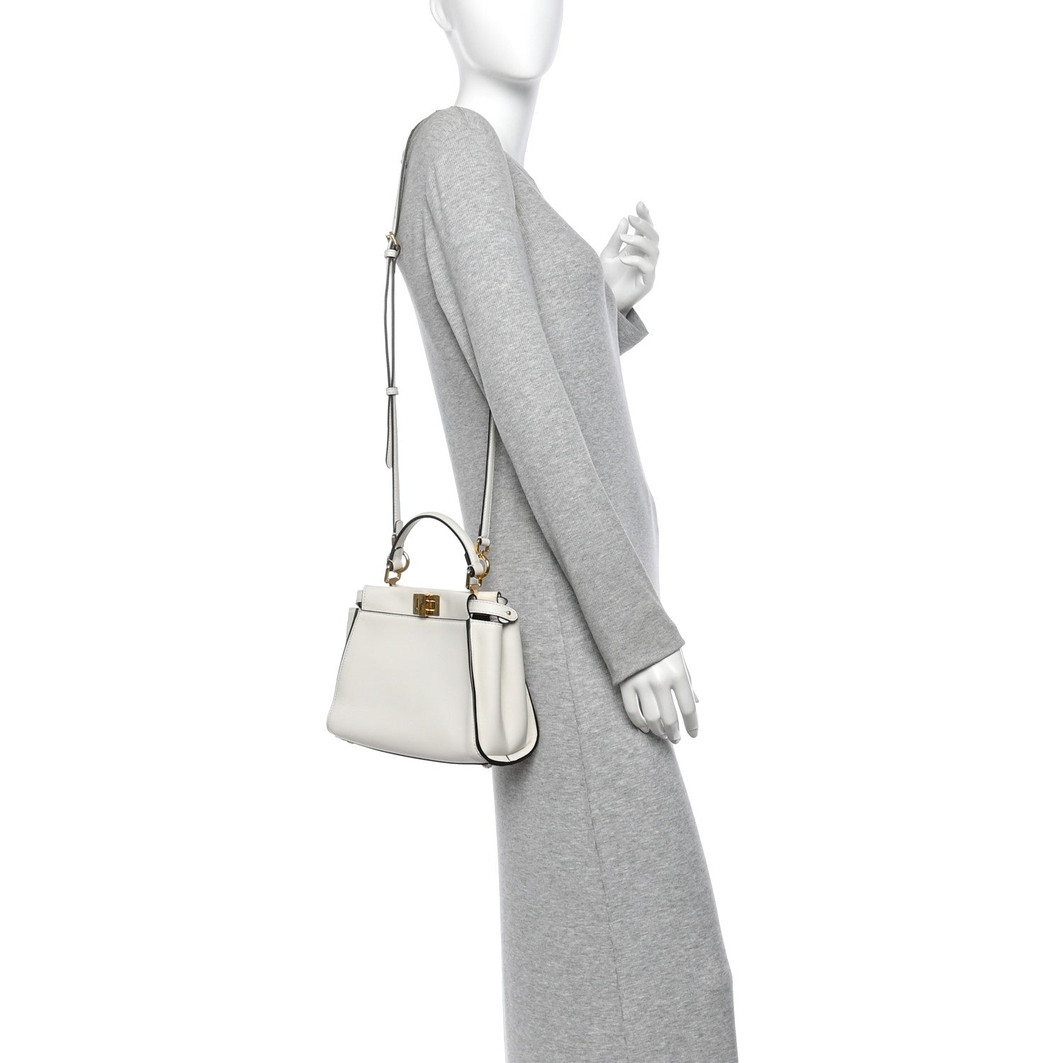 Vitello Seta Canvas FF Mini Peekaboo Iconic Satchel Uovo Sigaro Marrone - Image 2