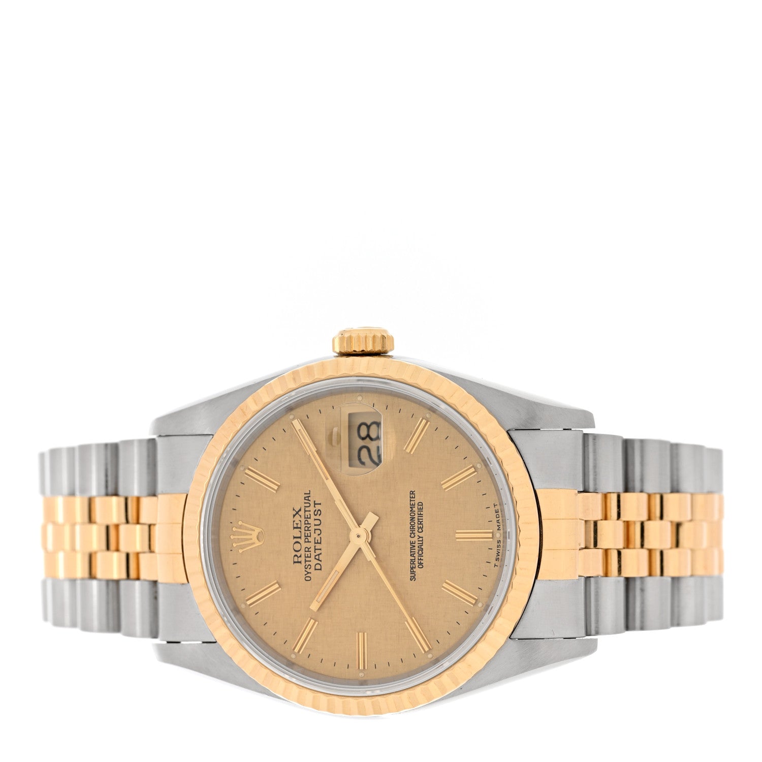 Stainless Steel 18K Yellow Gold 36mm Oyster Perpetual Datejust Watch Champagne Linen 16233 - Image 2