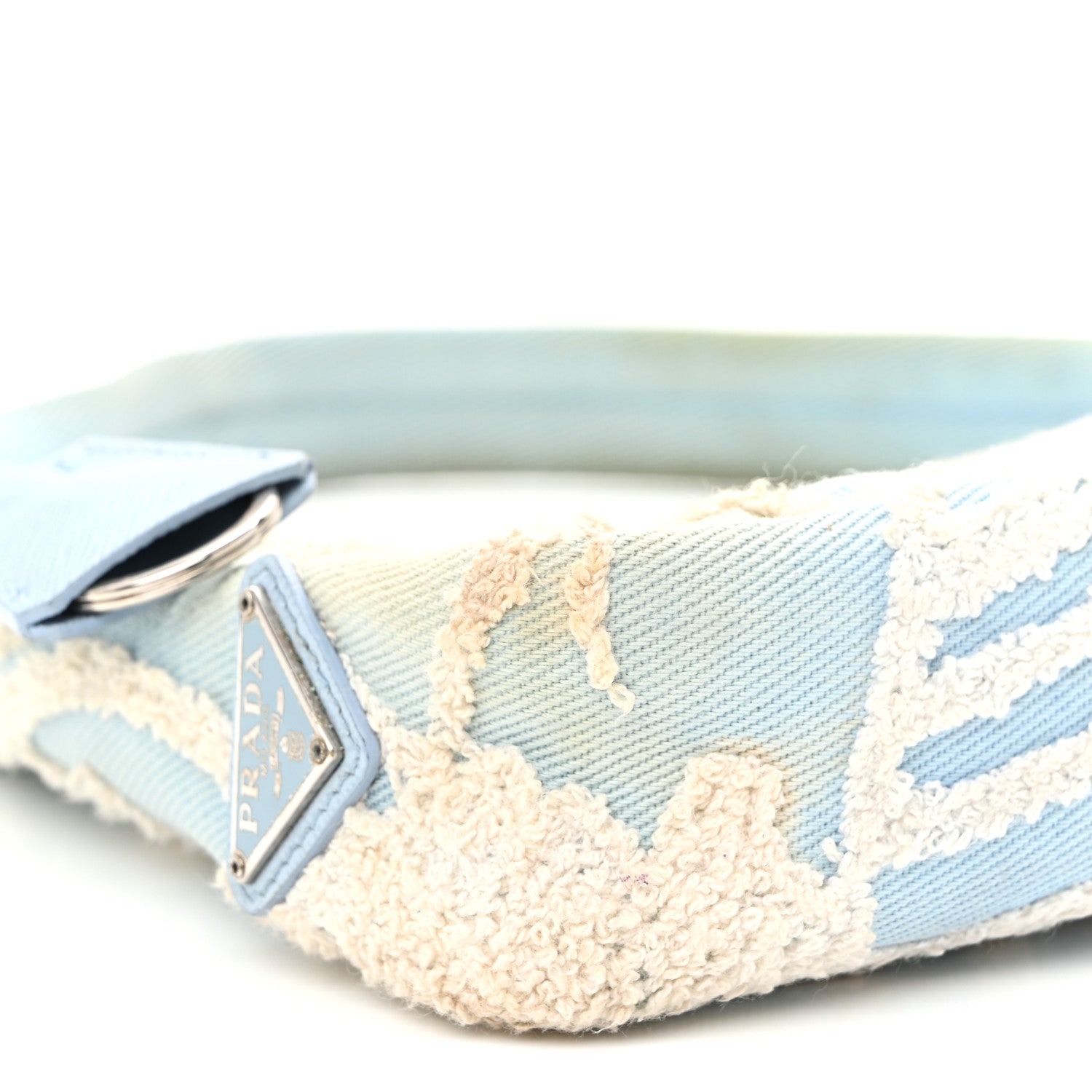 Nylon Embroidered Drill Mini Re-Edition 2000 Bag Sky Blue White - 图片 9