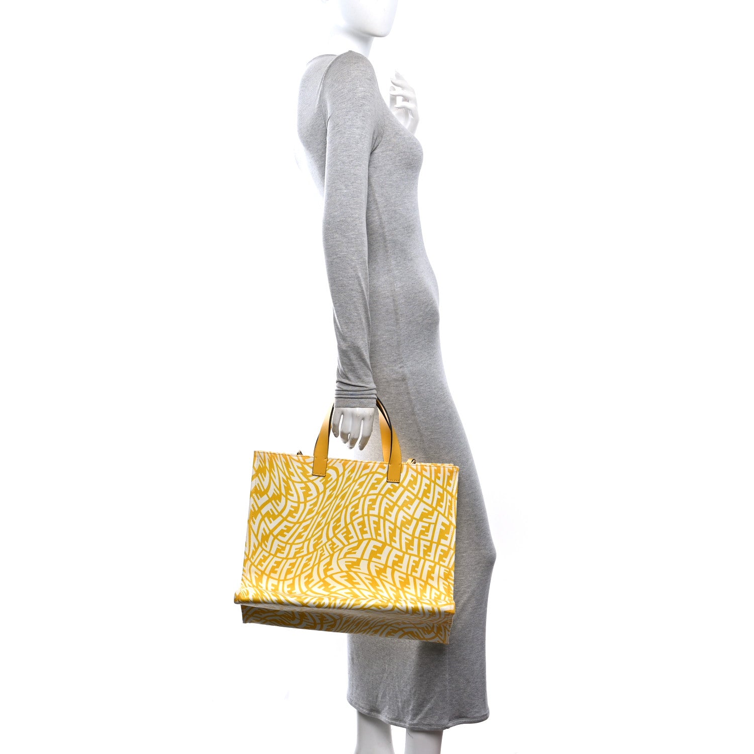 X SARAH COLEMAN Glazed Canvas Vitello King FF Vertigo Shopping Tote Bag Mimosa White - Image 2