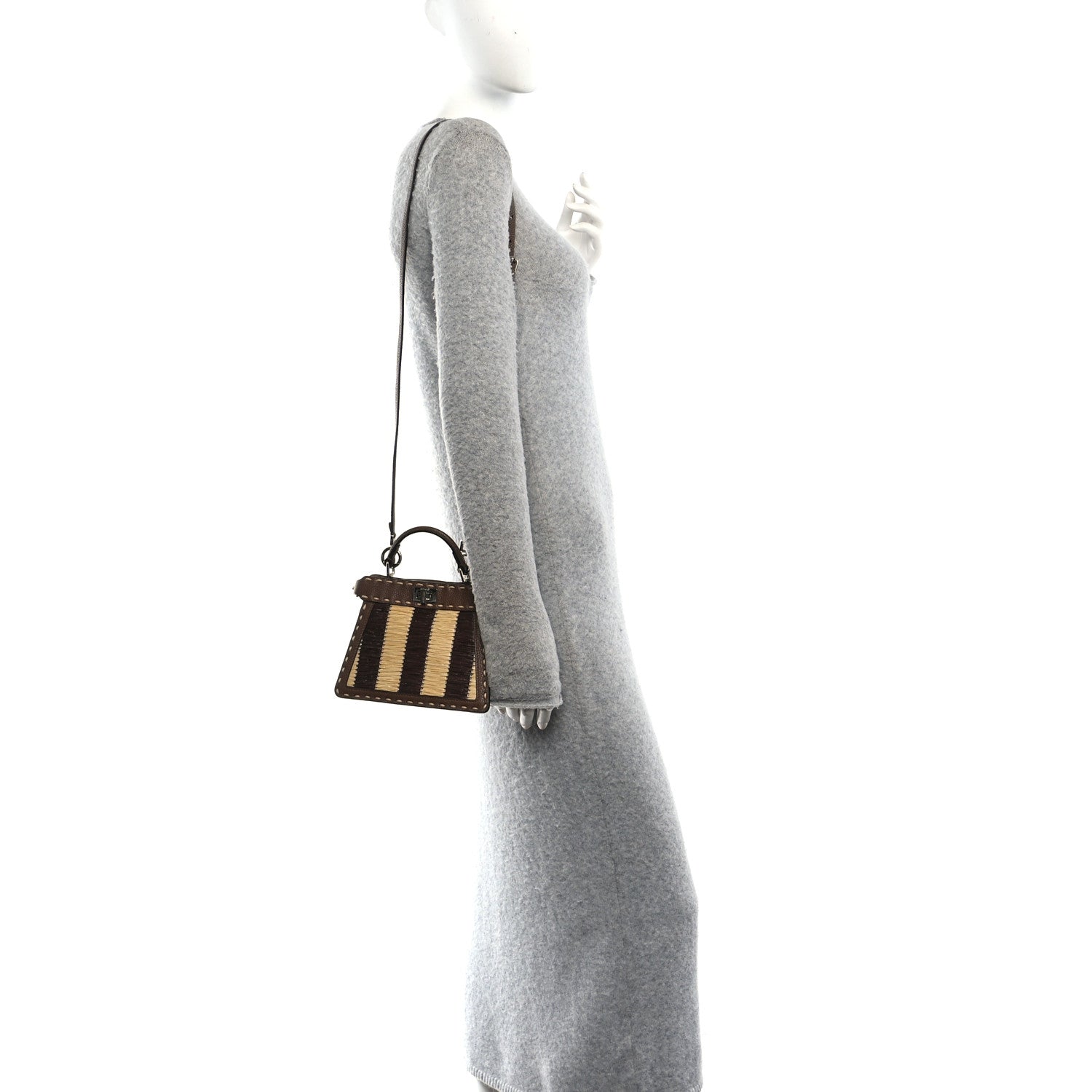 Cuoio Romano Raffia Woven Petite Peekaboo I SEE U Satchel Natural Gianduia - Image 2