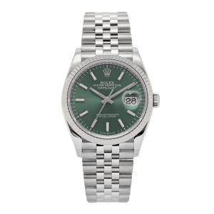 Stainless Steel 18K White Gold 36mm Oyster Perpetual Datejust Watch Mint Green 126234