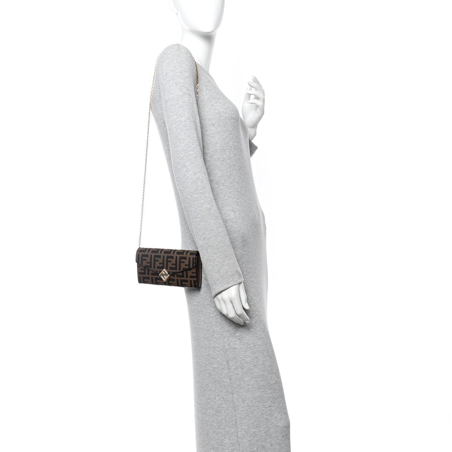 Vitello Soft F is Fendi Bi-Color FF 1974 Embossed Continental Envelope Wallet On Chain Maya Black - Image 2