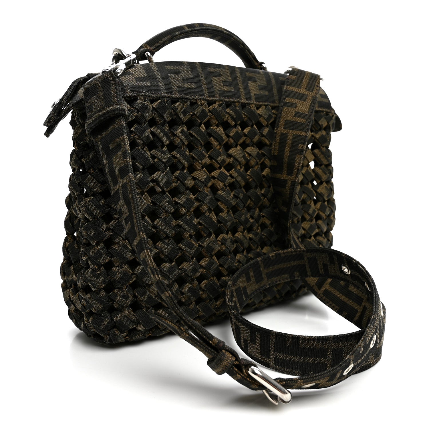 Fabric Jacquard FF 1974 Woven Knotted Mini Peekaboo I SEE U Satchel Tobacco Moro - Image 3