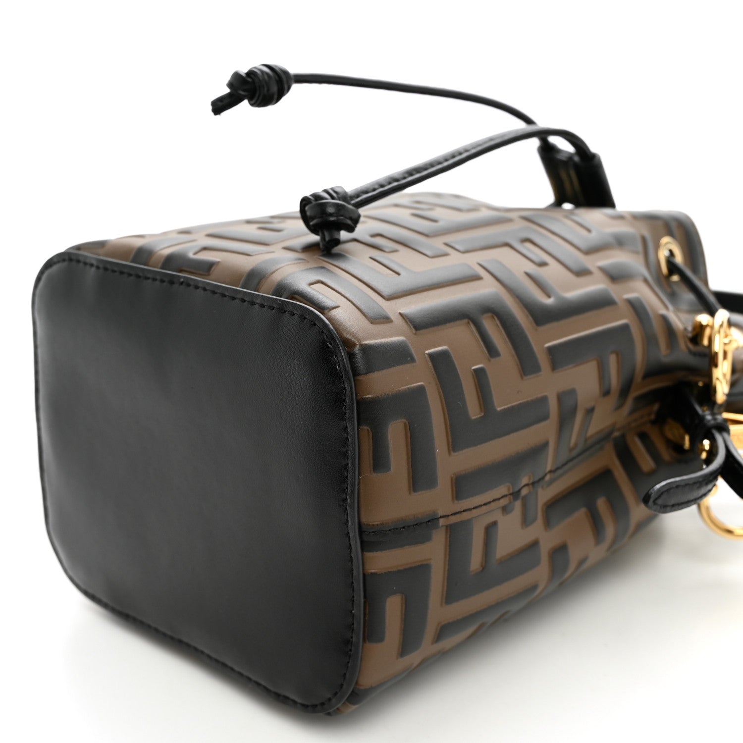 Vitello Liberty F is Fendi Bi-Color FF 1974 Embossed Mini Mon Tresor Bucket Bag Maya Black - Image 10