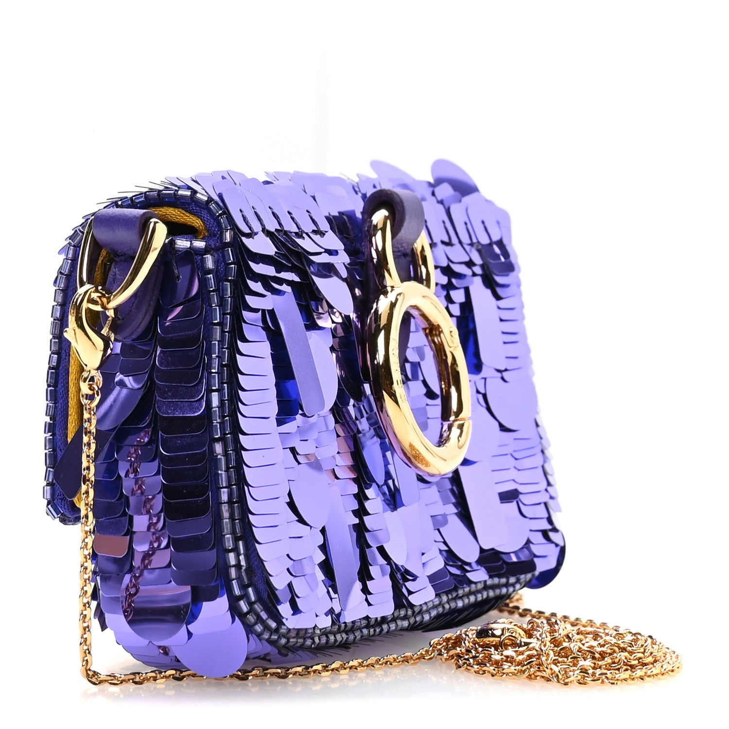 Sequin Paillettes Shiny Nappa Sex and the City Nano Maxi Buckle Baguette Charm Viola Purple - Image 3