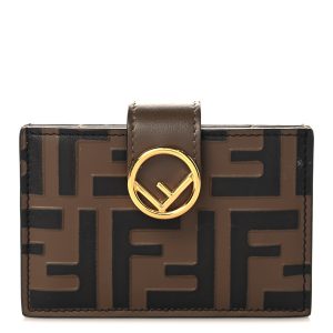Vitello Soft F is Fendi Bi-Color FF 1974 Embossed Gusseted Card Holder Maya Black