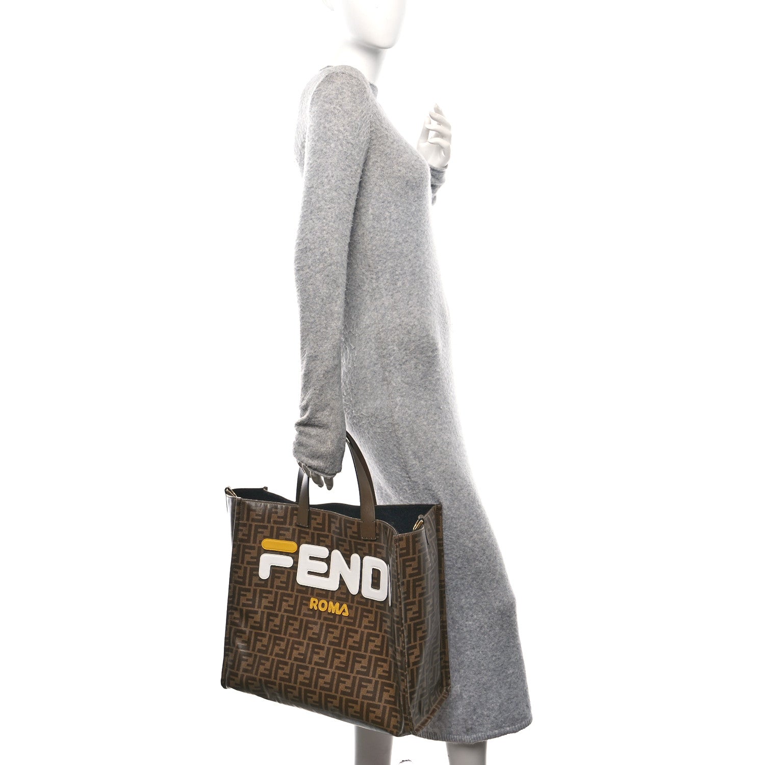 X FILA Glazed Fabric FF 1974 Mania Shopping Tote Bag Mogano Panna White - Image 3