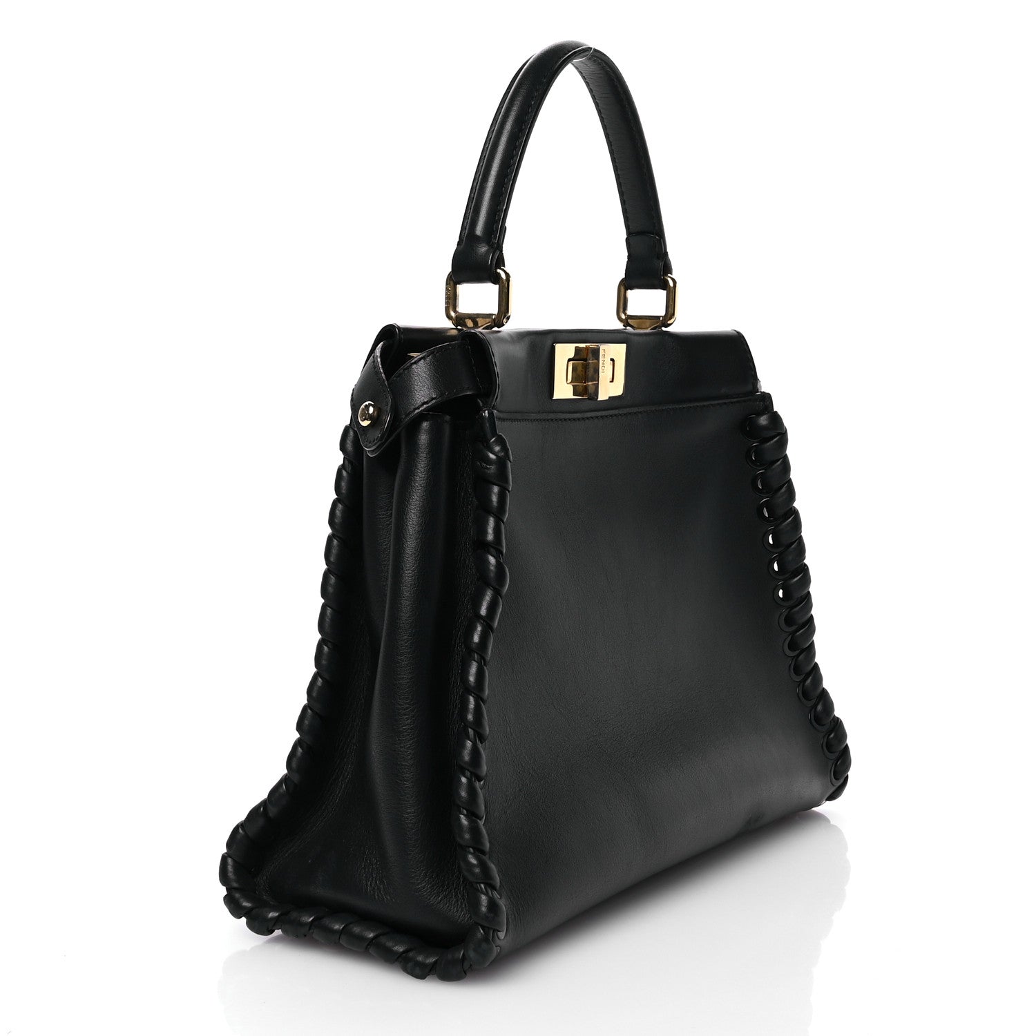 Vitello Seta Lace Up Medium Peekaboo Iconic Satchel Black - Image 3