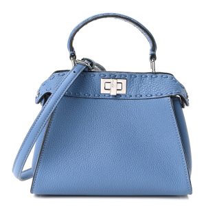 Cuoio Romano Selleria Macro Stitchings Mini Peekaboo Iconic Satchel Argento Blue