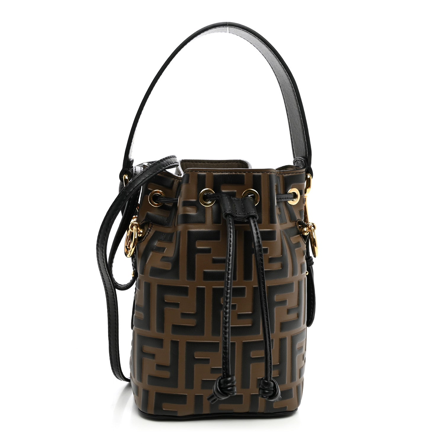 Vitello Liberty F is Fendi Bi-Color FF 1974 Embossed Mini Mon Tresor Bucket Bag Maya Black