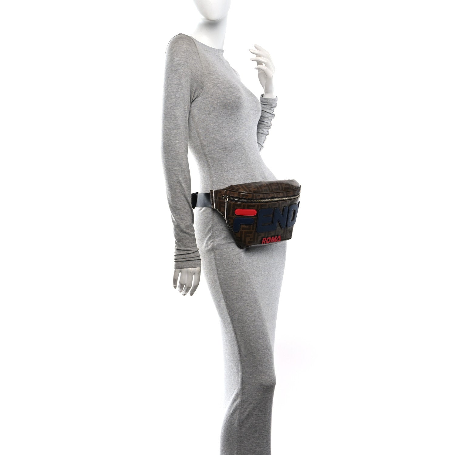 X FILA Glazed Fabric Vitello Century FF 1974 Mania Belt Bag Mogano Panna Blueberry - Image 2