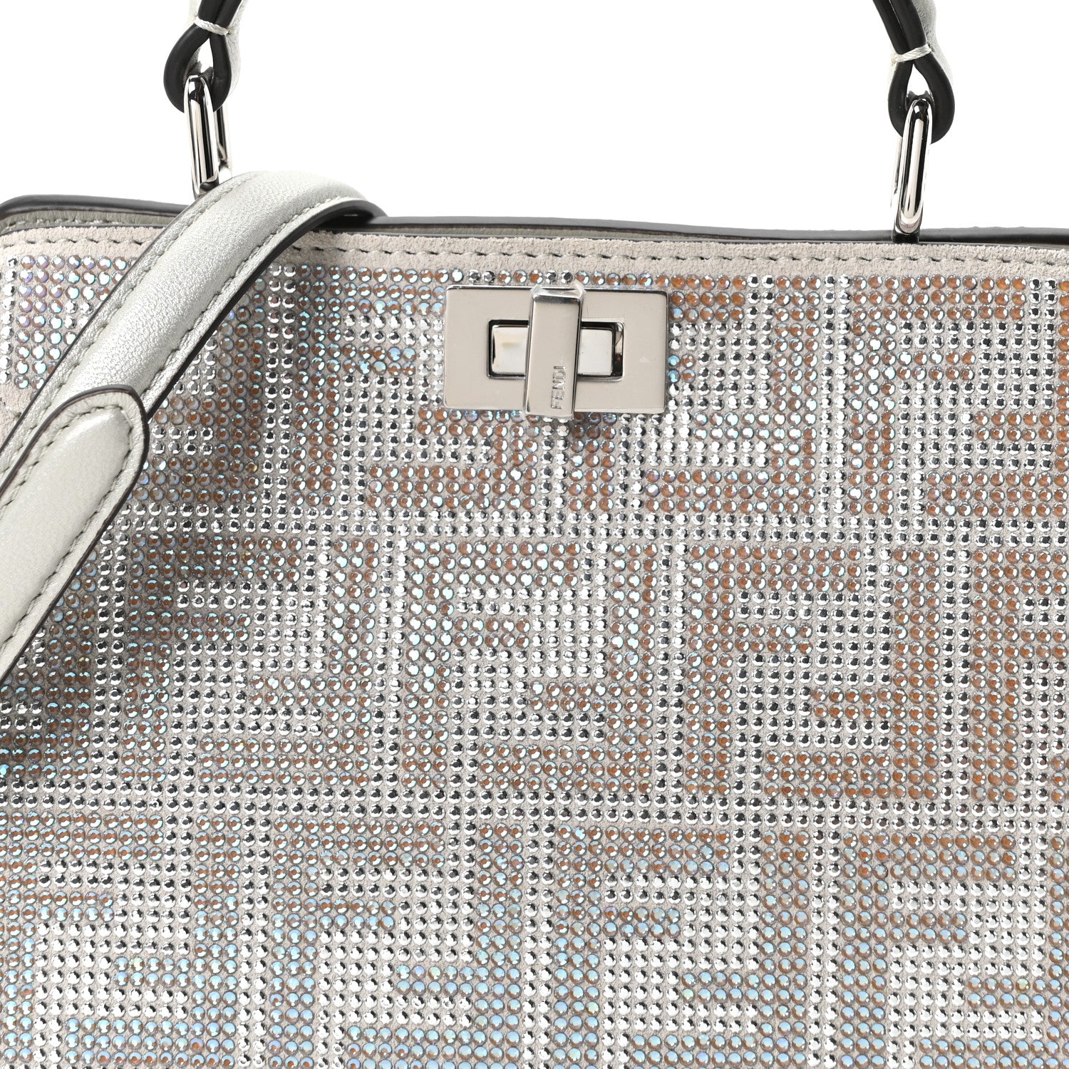 Iridescent Crystal Vitello Laminato Suede FF Petite Peekaboo I SEE U Satchel Cappuccino - Image 7