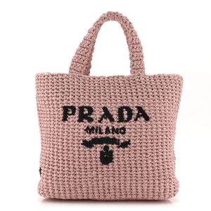 Yarn Raffia Effect Crochet Small Logo Tote Alabastro