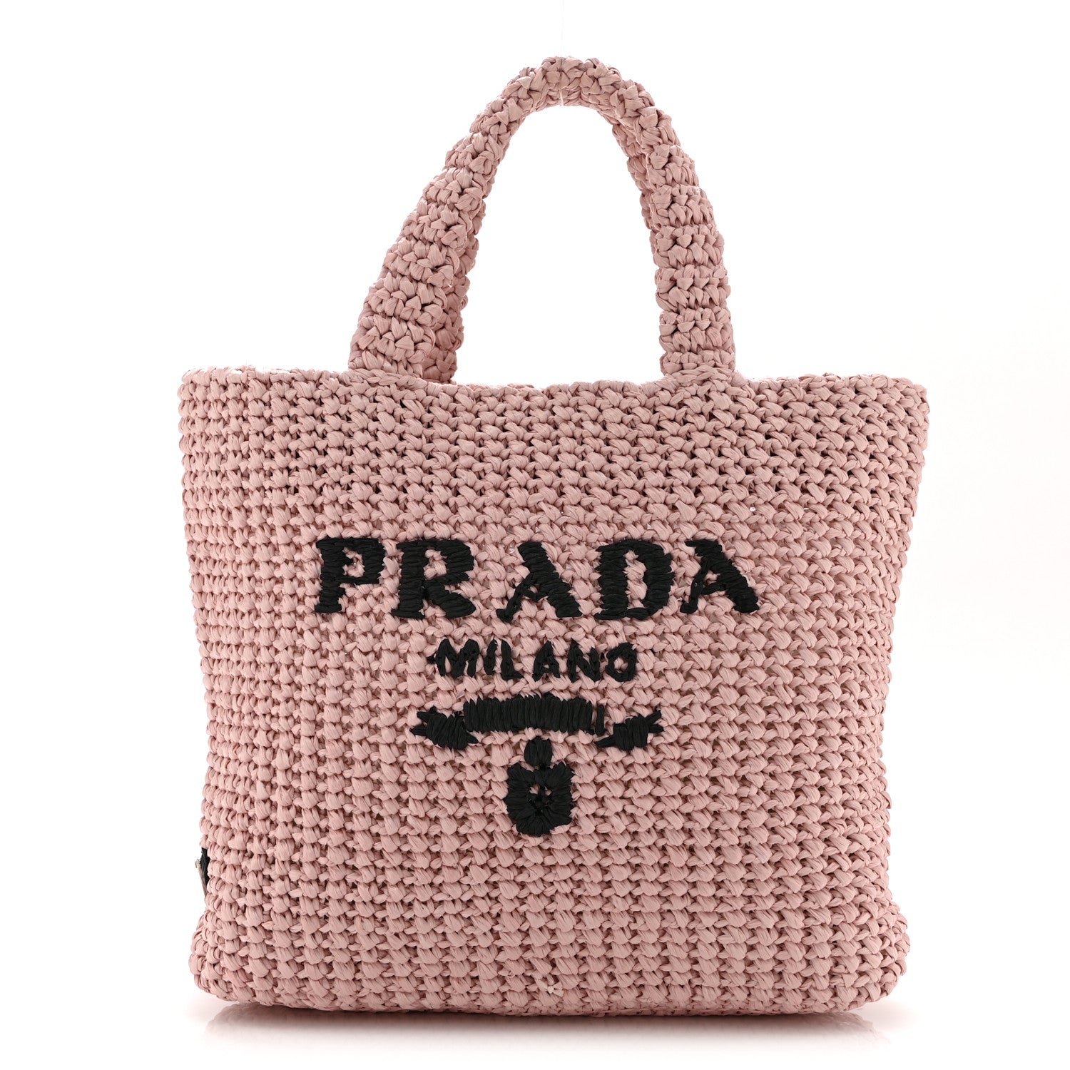 Yarn Raffia Effect Crochet Small Logo Tote Alabastro