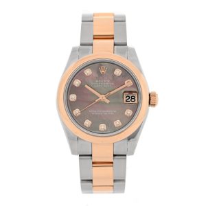 Stainless Steel 18K Everose Gold Diamond Black Mother of Pearl 31mm Oyster Perpetual Datejust Watch 178241