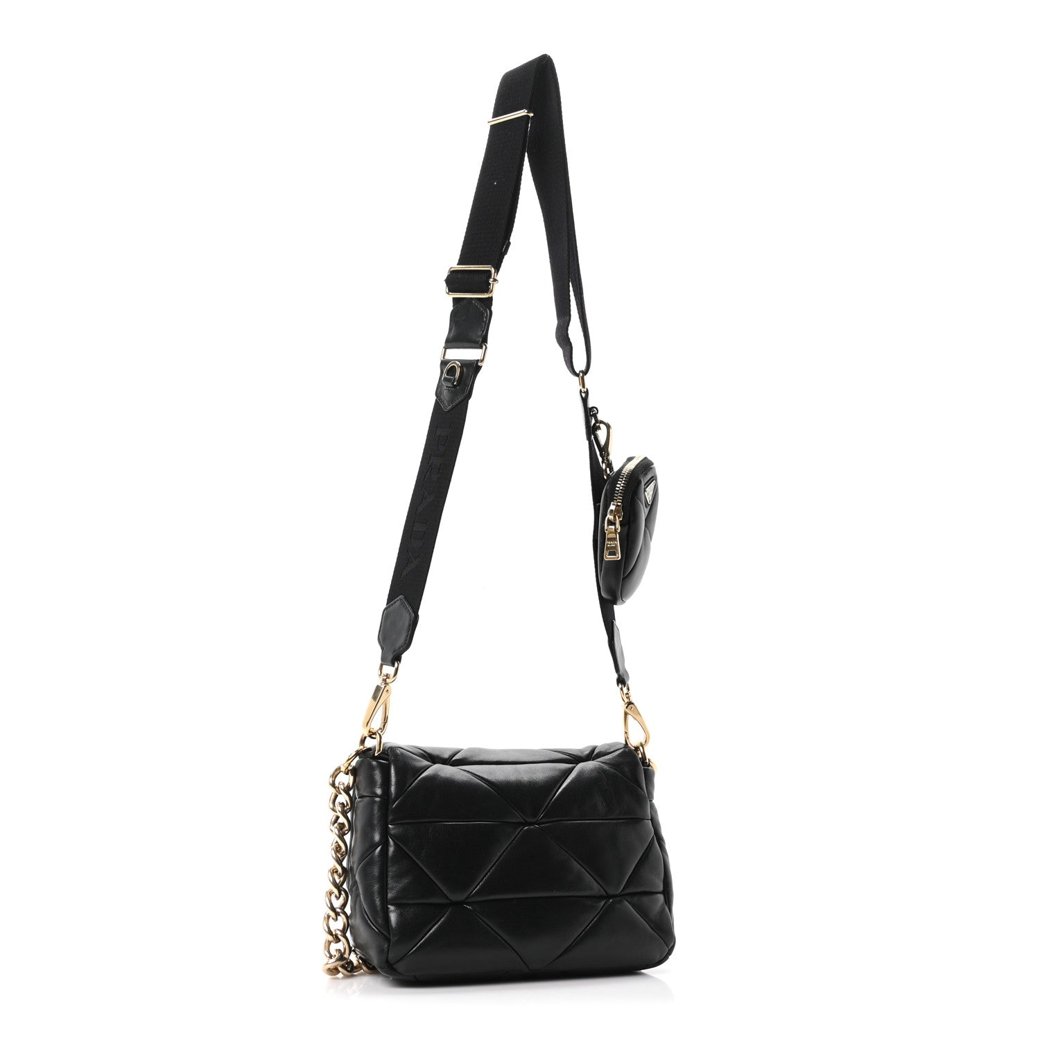 Nappa Re-Nylon Triangle Quilted Patchwork System Flap Shoulder Bag Black - 图片 3