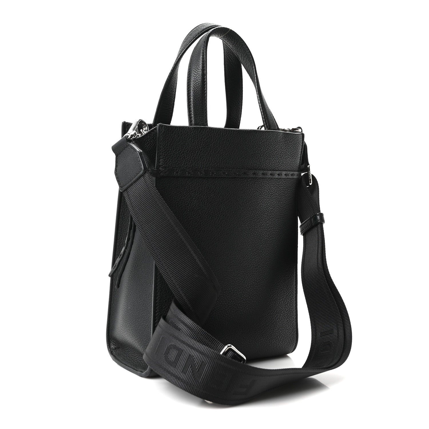 Vitello Cher Logo Embossed Mini Go To Shopper Tote Black - Image 3