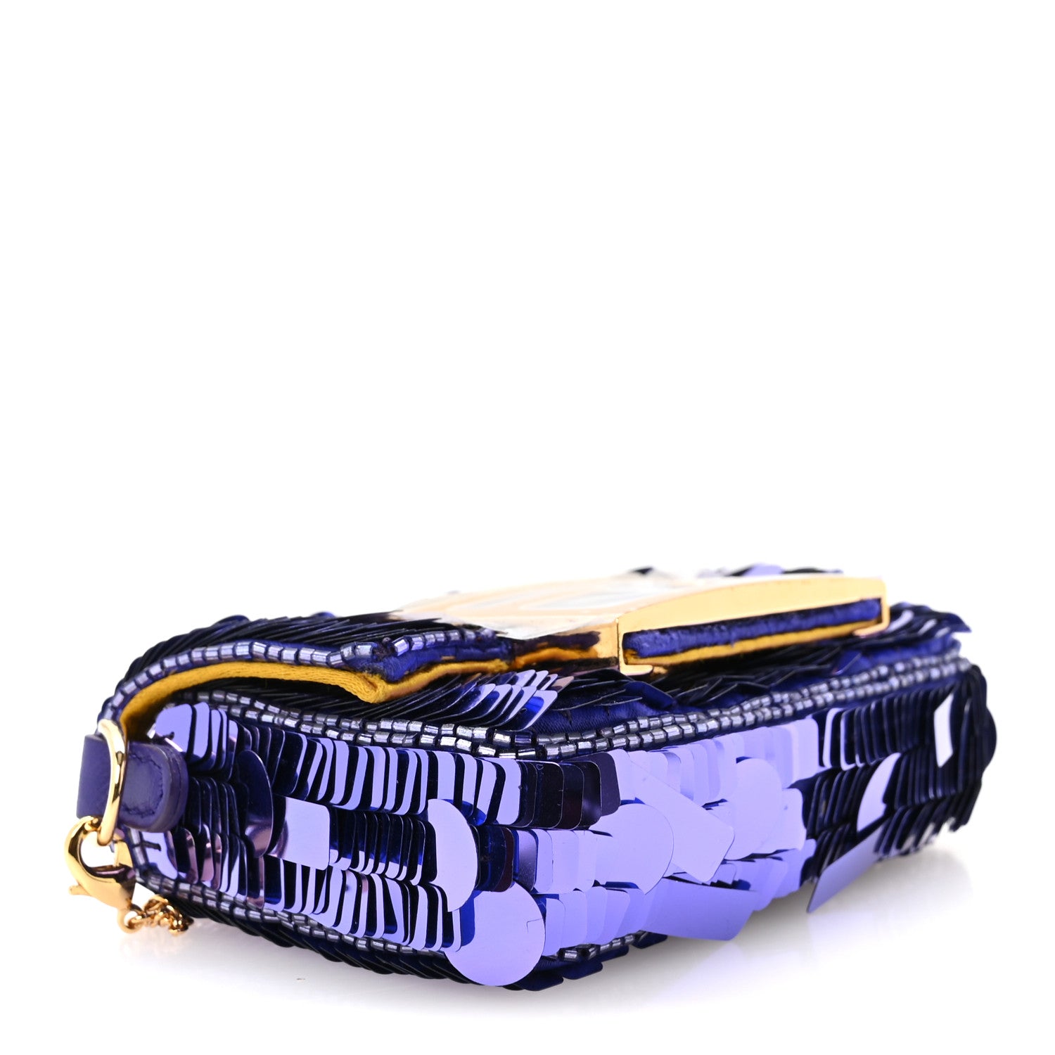 Sequin Paillettes Shiny Nappa Sex and the City Nano Maxi Buckle Baguette Charm Viola Purple - Image 3