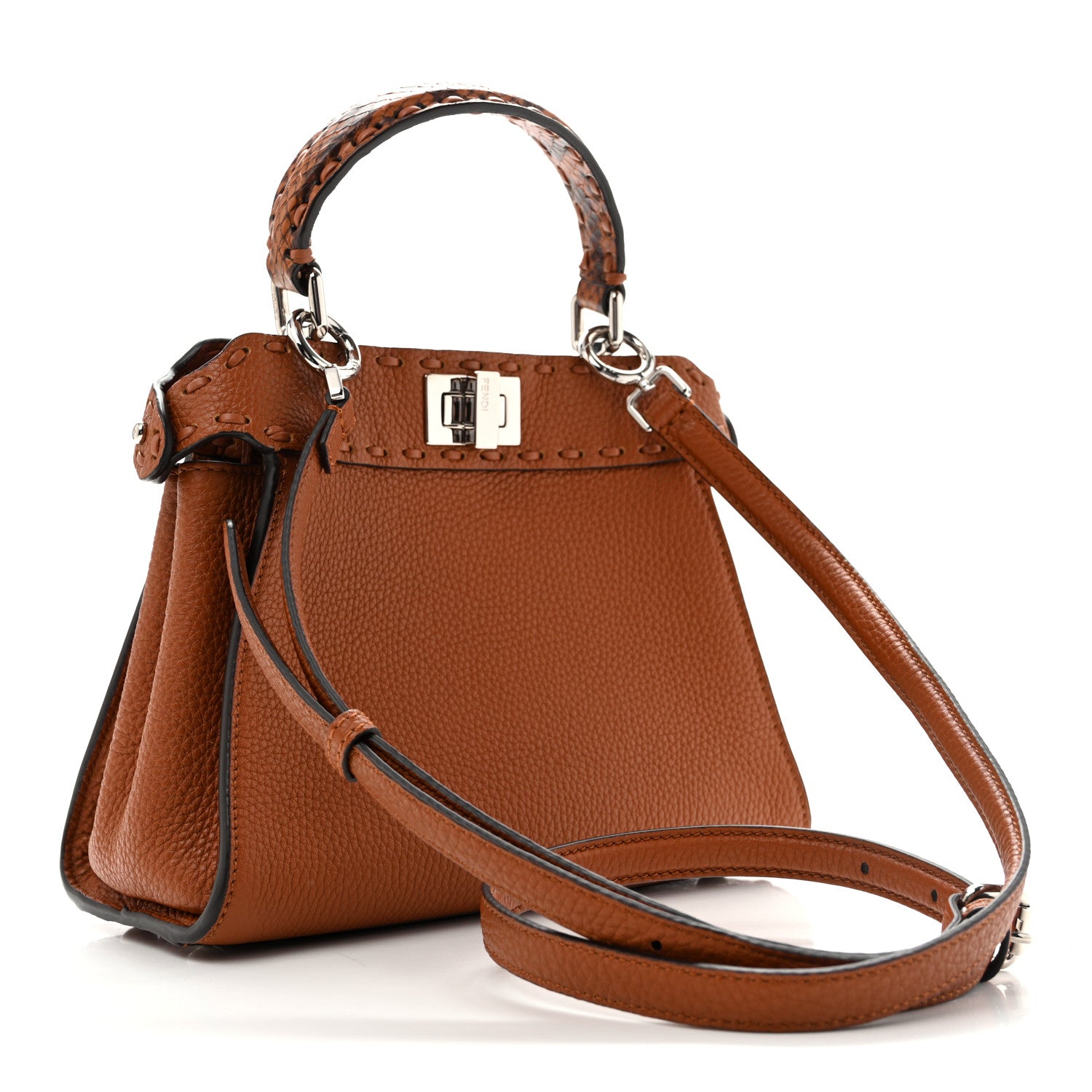 Cuoio Romano Snakeskin Selleria Mini Peekaboo Iconic Satchel Cappuccino - Image 3