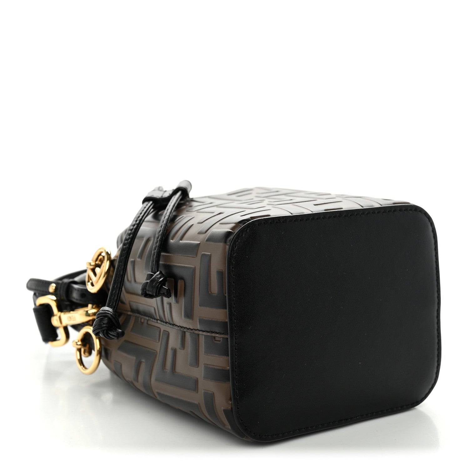 Vitello Liberty F is Fendi Bi-Color FF 1974 Embossed Mini Mon Tresor Bucket Bag Maya Black - Image 4