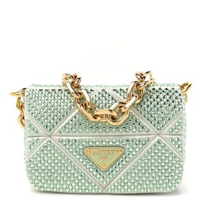 Satin Crystal Mini Bag With Chain Acqua