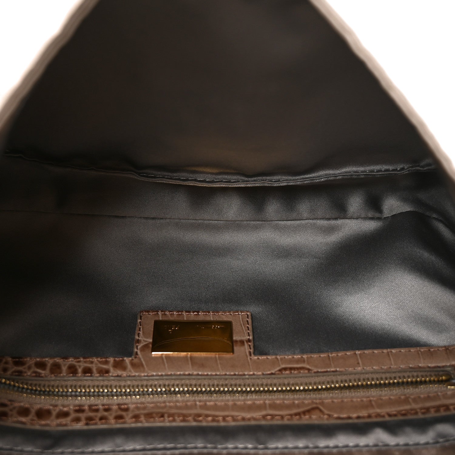 Satin Calfskin Crystal Crocodile Embossed Baguette Grey - Image 5