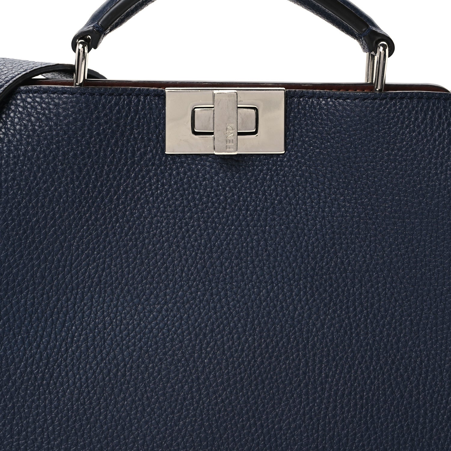 Cuoio Romano Vitello Cover Glazed Fabric Bi-Color FF 1974 Mini Peekaboo I SEE U Satchel Blue Dark Brown Tobacco Moro - Image 10