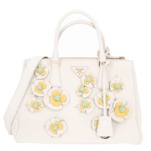 Nappa Floral Applique Large Galleria Tote White Ginestra Acqua