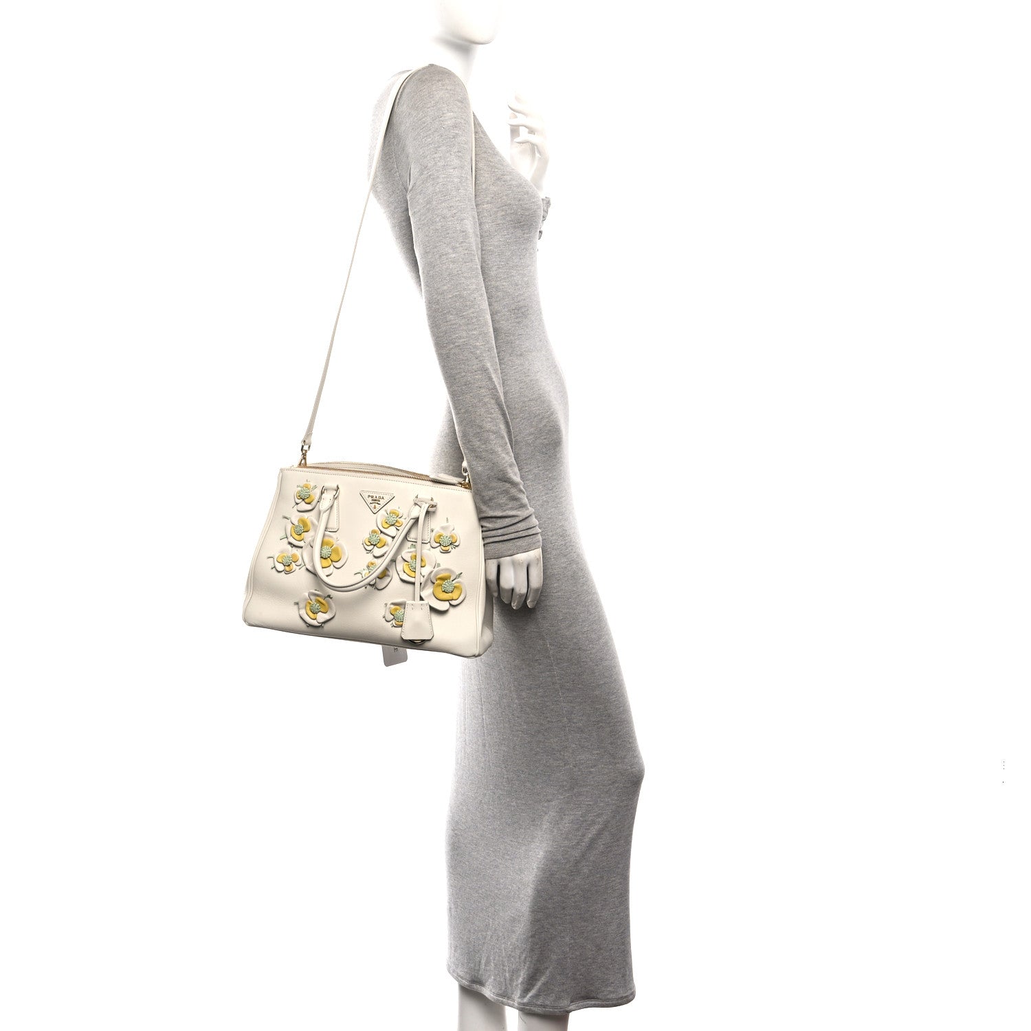 Nappa Floral Applique Large Galleria Tote White Ginestra Acqua - Image 2