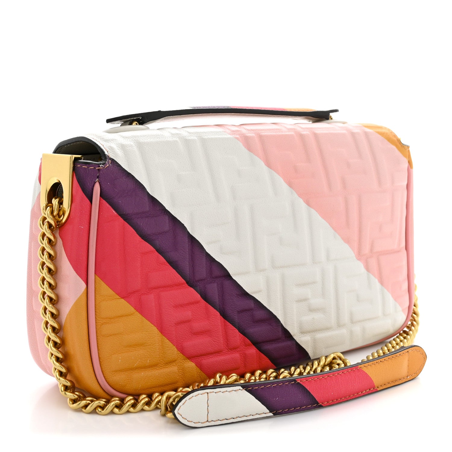 Nappa FF Embossed Line Print Midi Chain Baguette White Multicolor - Image 3