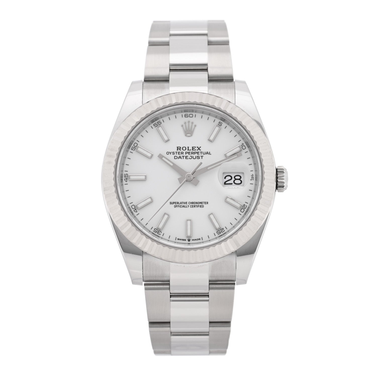 Stainless Steel 18K White Gold 41mm Oyster Perpetual Datejust Watch Silver 116334